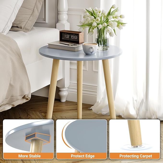 Apicizon Round Side Table, Blue Grey End Table for Small Spaces, Nursery Round Side Table Small Bedside Table Living Room, Bedroom, 16.5 x 20.5 Inches