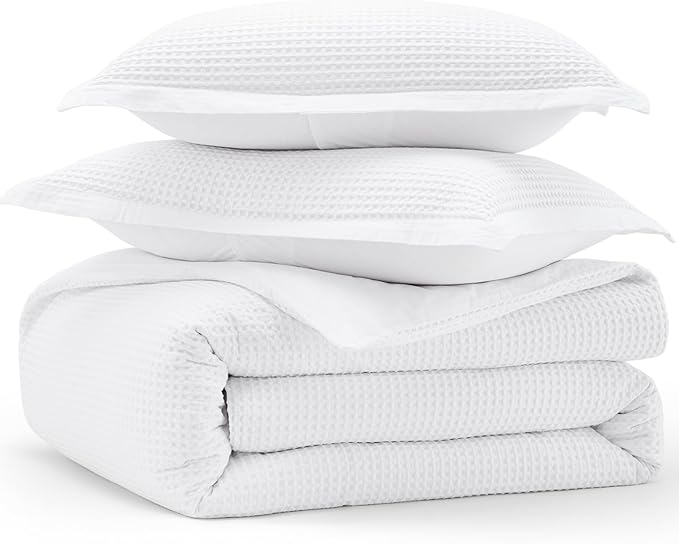 Bedsure Cotton Duvet Cover Set - 100% Cotton Waffle Weave Bright White Duvet Cover Oversized King Size, GentleSoft™ and Breathable Bedding Set for All Season, 3 Pieces, 120"x98"