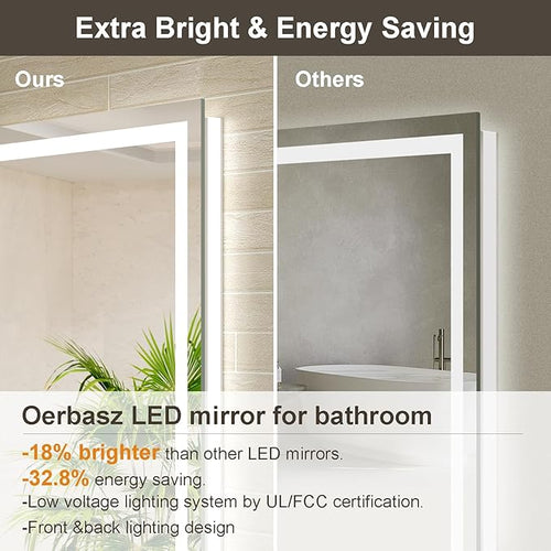 20x28 LED Bathroom Mirror with Lights, Brighter Backlit + Front Lit, Tempered Glass, Dimmable, Multiple Light Modes, Anti-Fog Lighted Bathroom Vanity Mirror for Wall, Memory Function