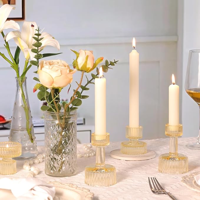 Candlestick Holders Bulk, 6 Pcs Gold Combination Candle Holders Set, Crystal Candle Holders for Wedding, Table Centerpiece, Home Decoration