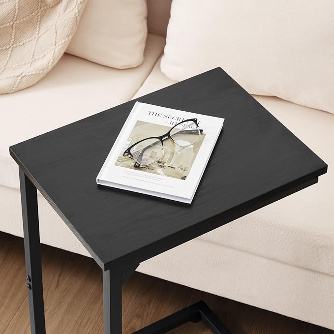 AMHANCIBLE C Shaped Side Table, End Tables Living Room Set of 2, Slide Under Couch Table for Sofa, TV Trays for Bedroom, Small Space, Black, HET02CBK