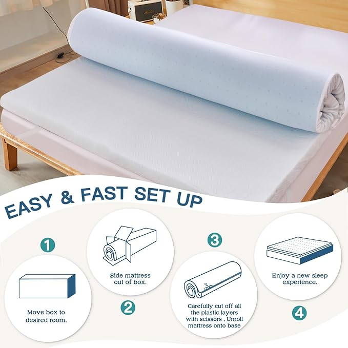 Airensky Queen Mattress Topper, Cooling Gel Infused Memory Foam Topper with Removable Skin-Friendly Cover, Bed Topper for Pressure Relief Back Pain, CertiPUR-US Certified, 2 Inch, 60"x80"