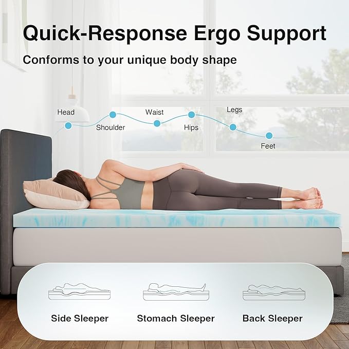 Novilla Memory Foam Mattress Topper Twin XL - 2 Inch Cooling Gel Infused Memory Foam | Slow-Rebound Pressure Relief | CertiPUR Certified | Comfort for Sleeper Sofa, RV, Camper, Dorm Room