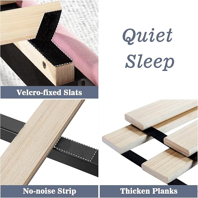 Allewie King Platform Bed Frame/Velvet Upholstered Bed Frame with Vertical Channel Tufted Headboard/Strong Wooden Slats/Mattress Foundation/Box Spring Optional/Easy Assembly/Pink