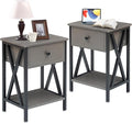 VECELO Nightstands Set of 2, Modern Bedside End Tables, Night Stands with Drawer and Storage Shelf for Living Room Bedroom, Industrial Metal Frame