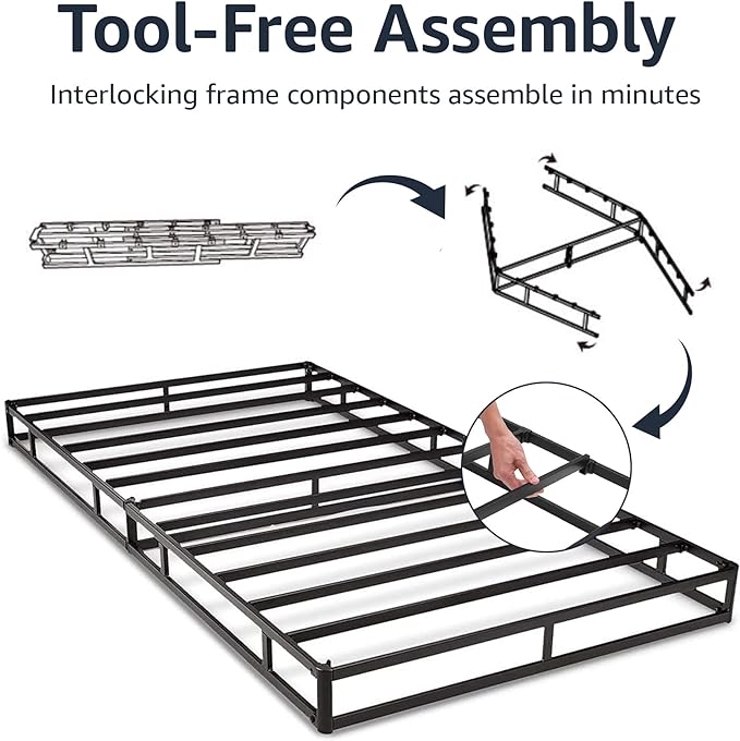 Amazon Basics Smart Box Spring Bed Base, 9-Inch Height Mattress Foundation, Tool-Free Easy Assembly, Cal King, 83"L x 71"W x 9"H, White