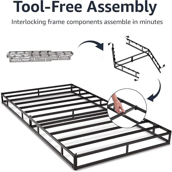 Amazon Basics Smart Box Spring Bed Base, 9-Inch Height Mattress Foundation, Tool-Free Easy Assembly, Full, 74"L x 53"W x 9"H, White