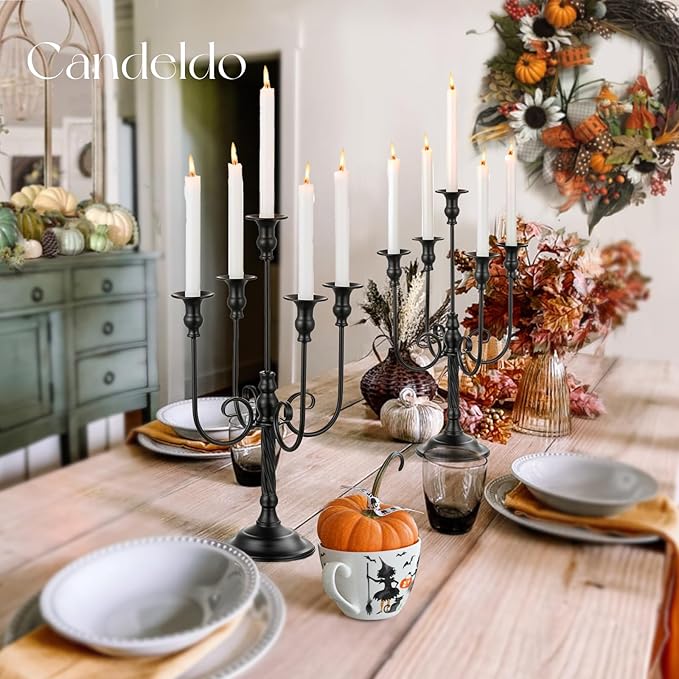 Black Candelabra Halloween Decorations: 20 Inches Gothic Candle Holder 5 Arm Metal Candlestick Stand for Table Fireplace Victorian Decor Set of 2