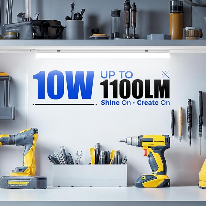 Barrina T5 LED Shop Light 2FT, 6500K (Super Bright White), Utility Shop Lights, Ceiling and Under Cabinet Light, ETL Listed, Corded Electric with Built-in ON/Off Switch, 6 Pack