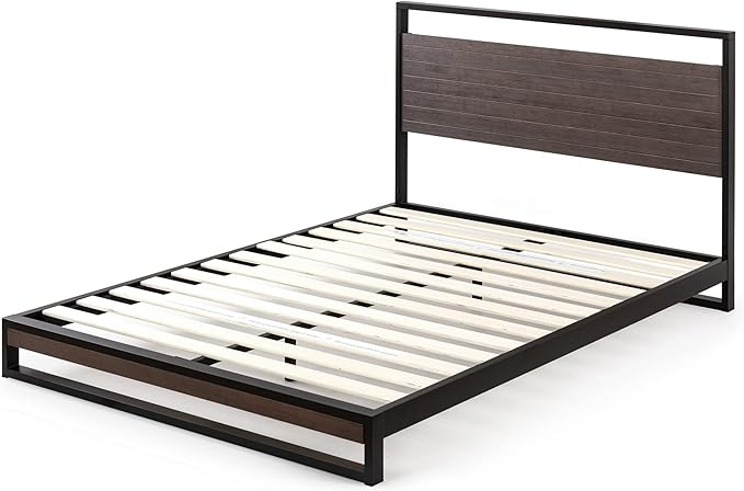 ZINUS Suzanne Bamboo and Metal Platform Bed Frame, 7-Inch Low Profile, Solid Steel Construction, No Box Spring Needed, Wood Slat Support, Easy Assembly, Grey Wash, Queen