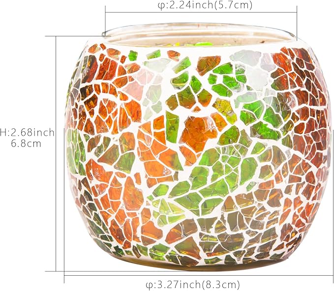Rancco Glass Votive Candle Holder for Tealight, Romantic Mosaic Cracked Candle Holder, Candle Lamp Aromatherapy Candlescape Bowl for Valentine's Thanksgiving, Christmas Table Centerpiece, Party Decor