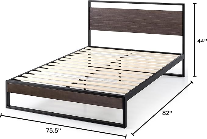 ZINUS Suzanne 44 Inch Bamboo and Metal Platform Bed Frame, Solid Steel Construction, No Box Spring Needed, Wood Slat Support, Easy Assembly, Grey Wash, King
