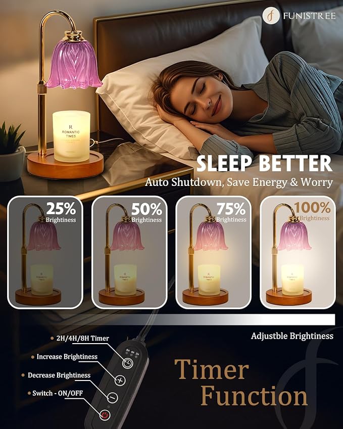 Candle Warmer Lamp, Gold Candle Lamp Warmer with Timer & Dimmer with 2 Bulbs, Christmas Gifts for Women Mom, House Warming Gifts New Home Bedroom Decor, Height Adjustable