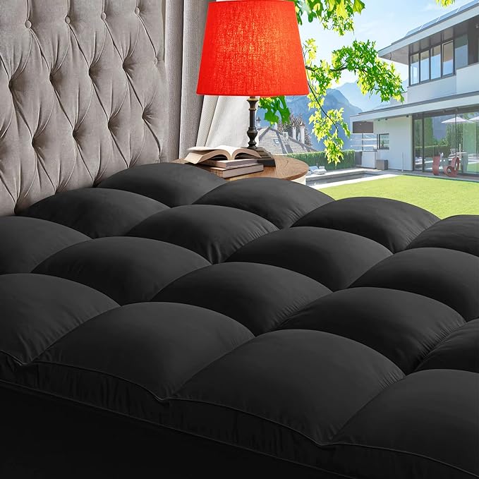ABENE Mattress Topper for Back Pain Relief, Extra Thick Mattress Pad Pillowtop, Soft Mattress Protector Cover with 8"-21" Deep Pocket, Overfilled Down Alternative Filling (Black, California King)