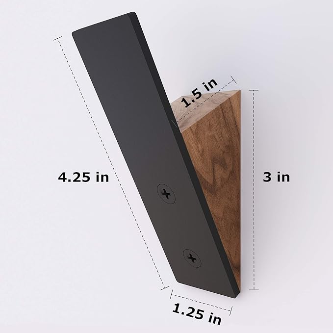 Wall Coat Hook Rack - Set of 3 - Black Walnut Wood Black Metal Decorative Hat Hooks for Hanging Coats - Hat Hangers for Wall
