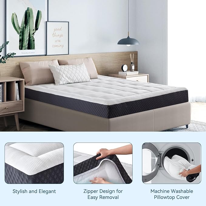 ONENICE 6 Inch King Size Mattress in a Box, Cooling Gel Memory Foam Removable Pillow-Top Mattress, CertiPUR-US Certified, Fiberglass-Free, Medium Firm Support, Ergonomic Design for Pressure Relief