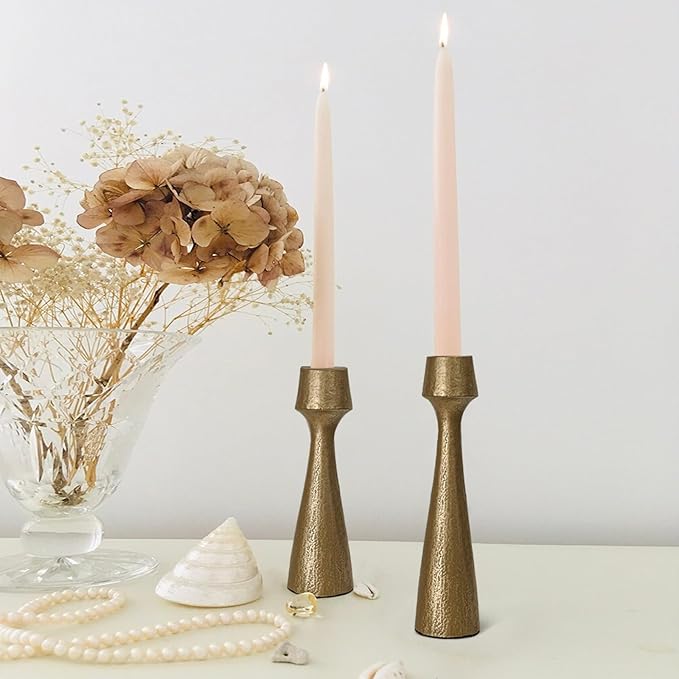 Iron Taper Candle Holder - Set of 2 Decorative Candle Stand, Metal Decorative Candlestick Holder for Wedding, Dining Table, Party Decoration (Gold)