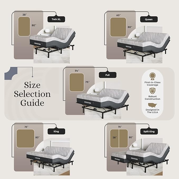 Sven and Son Essential Adjustable Bed Base (Frame) + 12 inch Memory Foam Matt (Medium), Easy Assembly, Head and Foot Lift, Memory Positions, Zero Gravity, Wireless Remote - Full