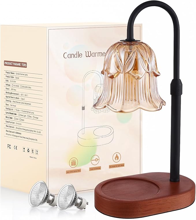Candle Warmer Lamp Adjustable Timer Electric－Amber Flower Shaped Melting Wax Lamp