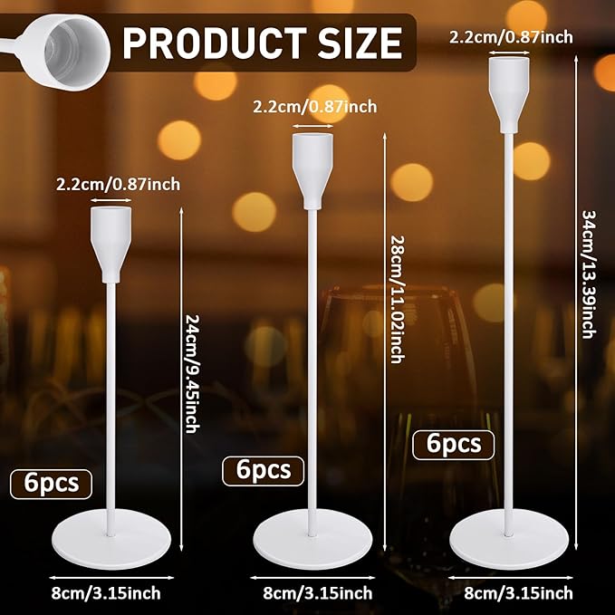 Set of 18 Tall Candlestick Holders Thin Metal Taper Candle Holders for Table Centerpiece Modern Decorative Pillar Candle Sticks Stand for Home Wedding Christmas Decoration(White)