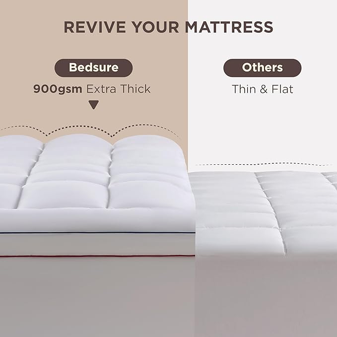 Bedsure Twin XL Mattress Topper Dorm Bedding - Extra Thick Mattress Pad Cover with Deep Pocket, Plush Soft Pillow-Top Bed Topper for Back Pain Relief, Overfilled with Down Alternative Filling, White