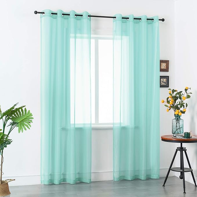 DUALIFE Aqua Window Sheer Curtains 120 Inches Extra Long 2 Panels Grommet Voile Drapes Gauze Semi Sheer Curtains for Living Room Kids Bedroom 52 x 120 Inch Length