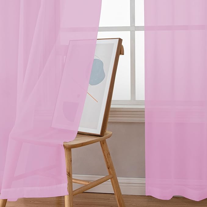 Chyhomenyc Pink Sheer Curtains 72 Inch Length 2 Panels, Light Filtering Soft Airy Rod Pocket Voile Window Curtain Drapes for French Door Bedroom Living Room, Each 42Wx72L Inches