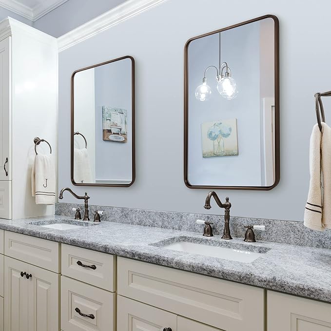 ANDY STAR Bronze Mirror for Wall, 20x28 Rounded Rectangle Farmhouse Mirror, Brushed Bronze Bathroom Mirror for Wall, Modern Vanity Mirror in Metal Frame Hang Vertically or Horizontally