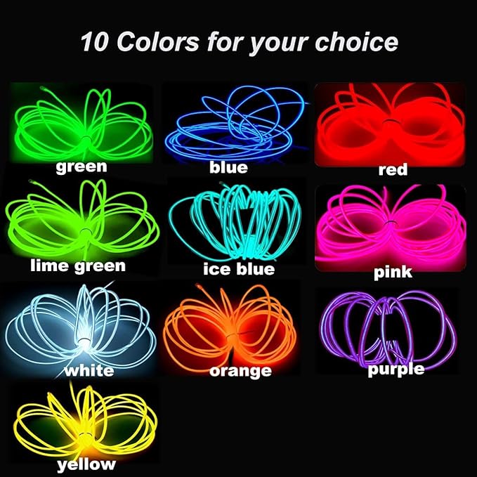 MaxLax EL Wire Orange, 2M Portable Battery Pack Neon Light Strip 360° Cuttable Glowing Rope Lights for Parties, Halloween, DIY Decoration