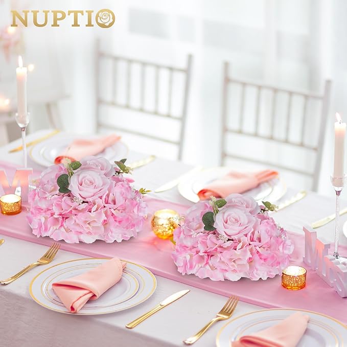 NUPTIO Flower Balls Flowers for Centerpieces: 10 Pcs 11.8 inch Diam Pink Artificial Rose Fake Flower Arrangement Bouquet for Wedding Party Tables Decorations
