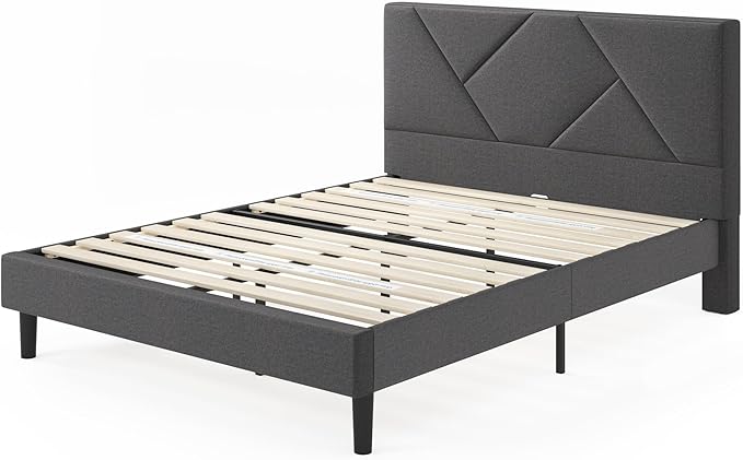 ZINUS Judy Upholstered Platform Bed Frame, Mattress Foundation, Wood Slat Support, No Box Spring Needed, Eco Friendly WonderBox (TM), Easy Assembly, Dark Grey, King