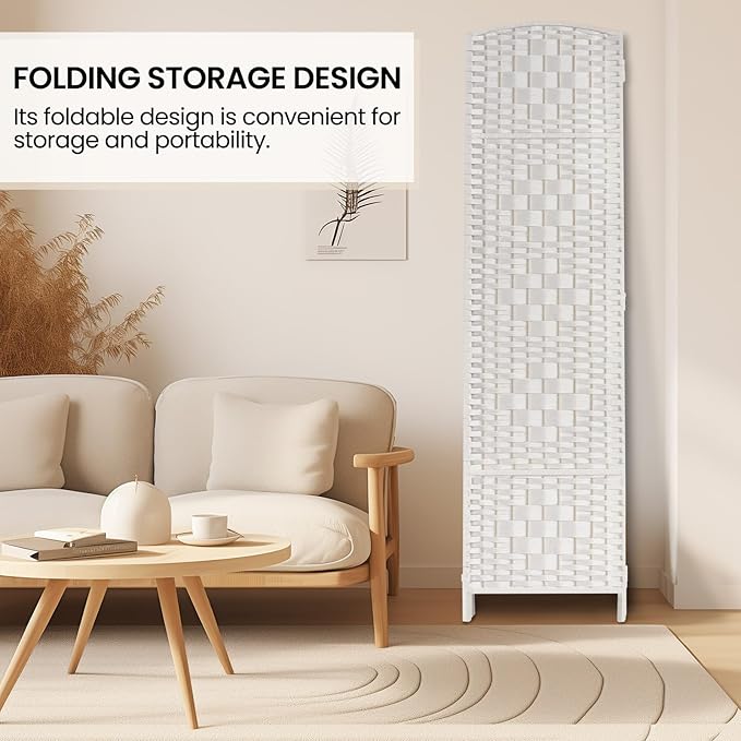 Rose Home Fashion Room Divider, 6 ft Tall Room Dividers and Folding Privacy Screens, 16in Privacy Screen 6 Panel White Space Temporary Wall Foldable Partition Separation