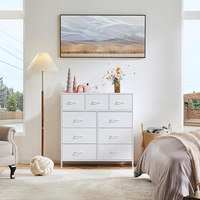 OLIXIS Dresser for Bedroom with 9 Drawers, Tall Fabric Dresser for Storage and Organization, Bedroom Dressers, Chest of Drawers for Living Room, Closet