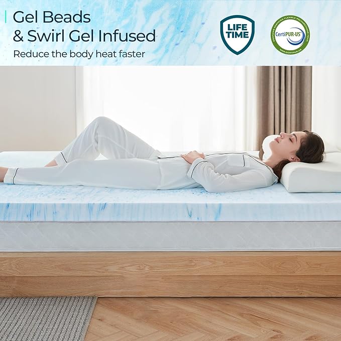 LINSY LIVING 3 Inch Mattress Topper California King, Cooling Gel Infused Swirl Memory Foam, Soft Mattress Topper for Firm Mattress, CertiPUR-US Certified Bed Topper, Cal King Size