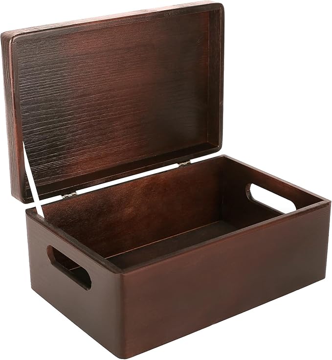 Large Brown Wooden Box Storage with Hinged Lid | 11.8 x 7.87 x 5.51 inches (+-0.5) | with Handles | Gift Box Kitchen Storage | Product NOT Intended for 15 Years OR Below