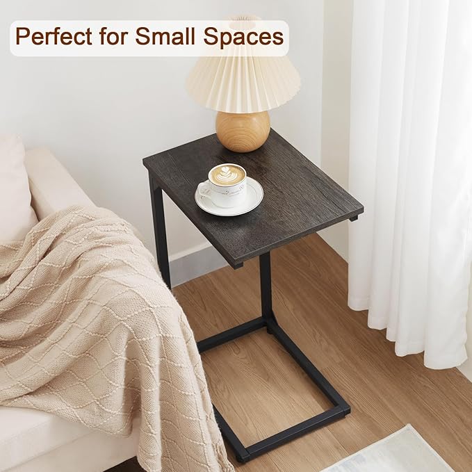 AMHANCIBLE C Shaped Side Table, End Tables Living Room Set of 2, Slide Under Couch Table for Sofa, TV Trays for Bedroom, Small Space, Dark Grey, HET02CDG