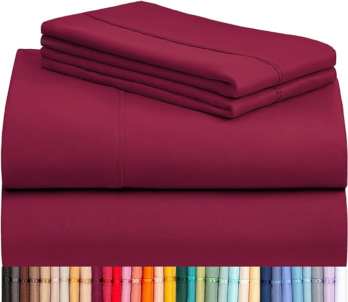 LuxClub 4 PC King Sheet Set, Breathable Luxury Bed Sheets, Deep Pockets Wrinkle Free Cooling Bed Sheets Machine Washable Hotel Bedding Silky Soft - Burgundy King