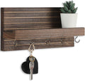 Decorative Key Holder for Wall with Shelf, Entryway Shelf with Hooks Holds Leashes, Jackets and Glasses – Sturdy Wood Keyholder Entrance Hanger with Mounting Hardware (Brown, Medium)