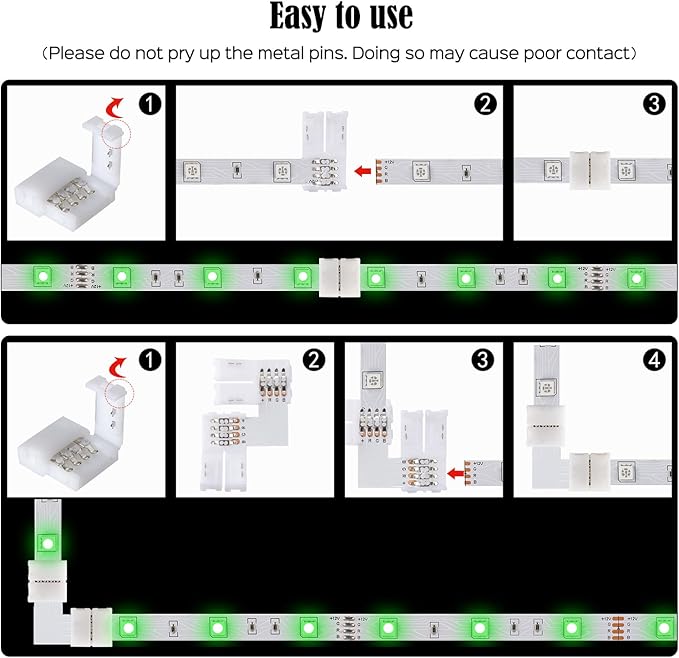 JACKYLED 20Packs L Shape 4-Pin LED Connectors with 22Pcs Clips 10mm for Strip Lights - 10mm 4pin