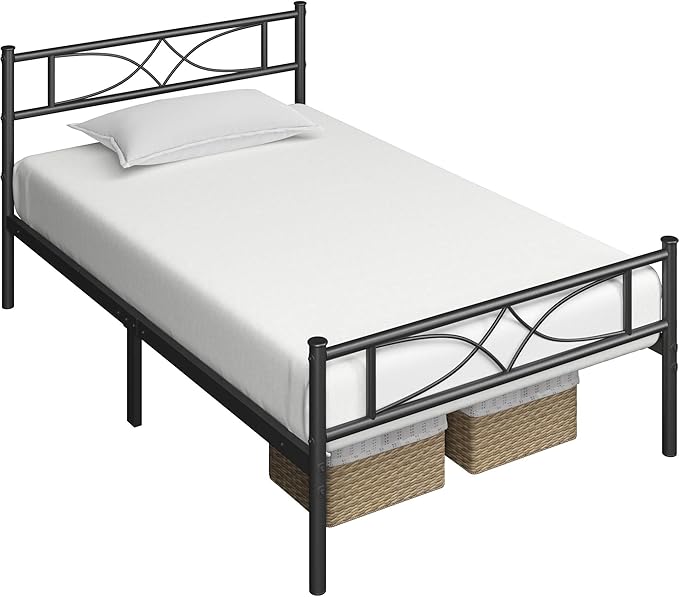 Yaheetech Twin Size Bed Frame Metal Platform Bed with Curved Design Headboard Footboard/No Box Spring Needed/Mattress Foundation/Heavy-Duty Support/Easy Assembly/Black