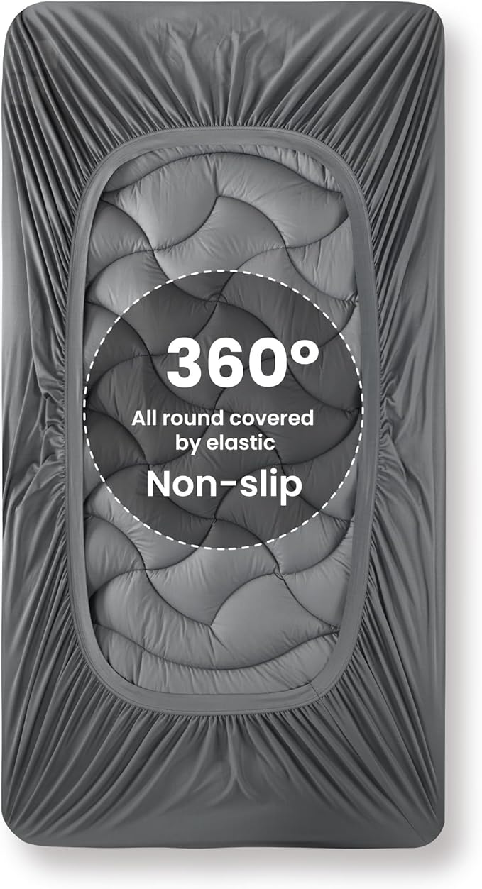 SLEEP ZONE Cooling Twin Mattress Topper for Single Bed, Premium Zoned Cool Mattress Pad Cover, Padded Mattress Protector Breathable Washable, Deep Pocket 8-21" (Grey, Twin, 39 x 75)