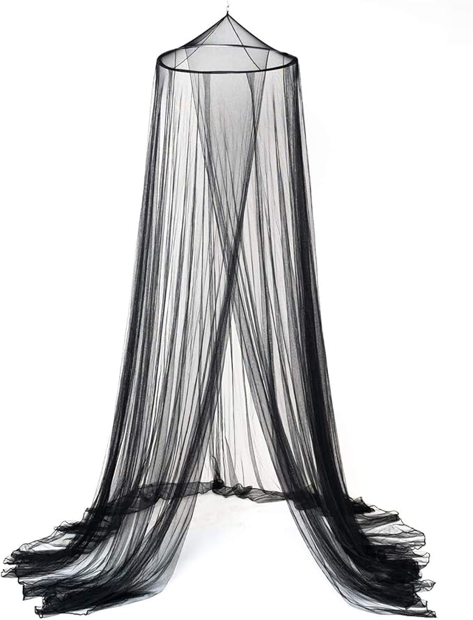 AIFUSI Mosquito Net for Bed, King Size Bed Canopy Hanging Curtain Netting, Princess Round Hoop Sheer Bed Canopy for All Kids Baby Cribs and Adult Beds Fit Twin, Full, Queen - Black