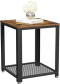 VASAGLE Side Table, 2-Tier Nightstand, End Table with Mesh Shelf, Steel Frame, Adjustable Feet, for Living Room, Bedroom, Industrial Style, Rustic Brown and Black ULET41X, 17.7 x 17.7 x 21.6 Inch