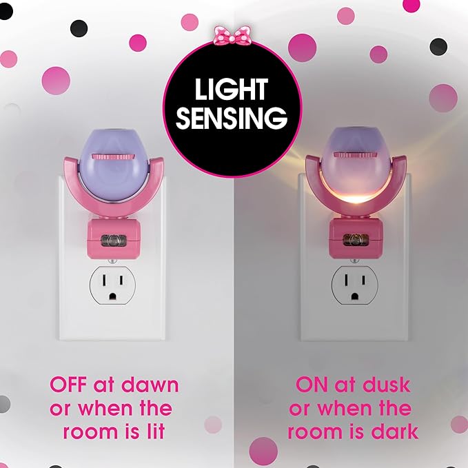 Disney Projectables Disney Minnie Mouse LED Kids Night Light, Projector, Dusk to Dawn, Plug-in ,Mickey Mouse, for Kids, Girls Bedroom, Playroom, Gaming Room, Nursery, 57958