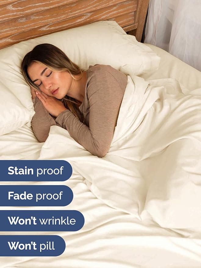 Extra Deep Twin Sheet Set - 4 Piece Breathable & Cooling Sheets - Hotel Luxury Bed Sheets Set - Easy & Secure Fit - Soft, Wrinkle Free & Comfy Sheets Set - Off White Sheet Set with Extra Deep Pockets