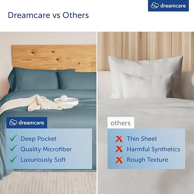 DREAMCARE King Size Sheets Set – 6 pcs Cooling Bed Sheets – up to 15” Deep Pocket King Sheet Set – 2500 Supreme Collection – Extra Soft 100% Brushed Microfiber Hotel Luxury with Side Pocket – M Blue
