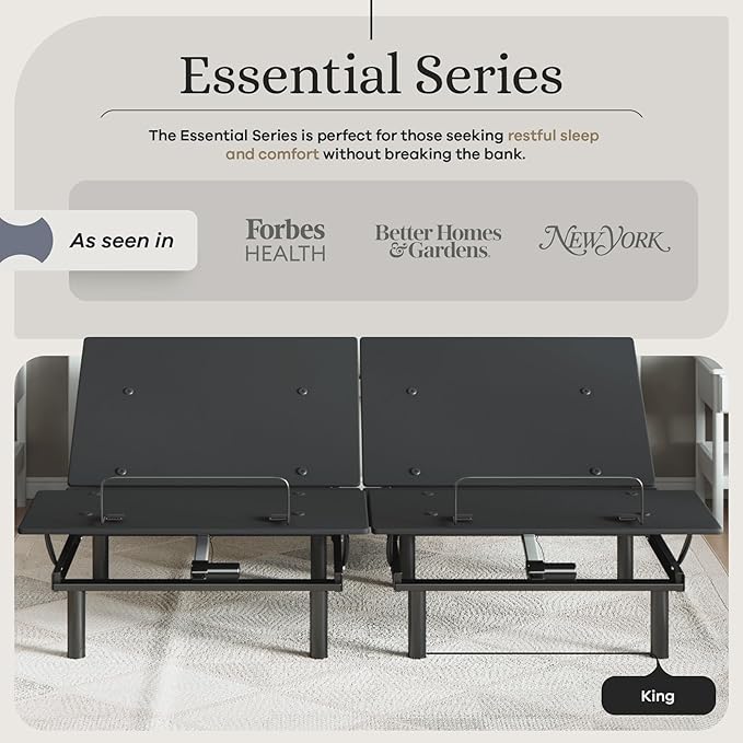 Sven and Son Essential Adjustable Bed Base (Frame Only), Easy Assembly, Head and Foot Lift, Memory Positions, Zero Gravity, Wireless Remote - King