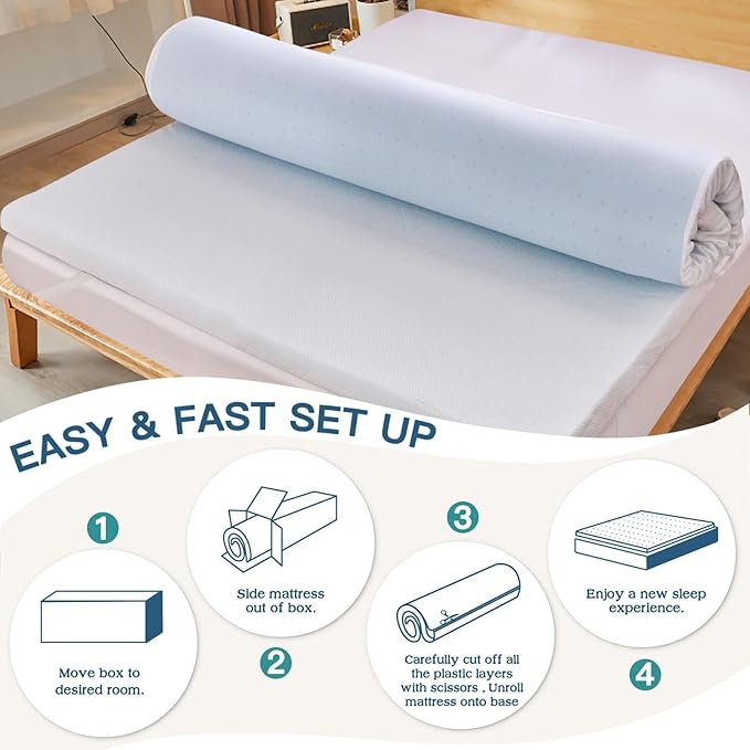 Airensky 2 Inch Memory Foam Mattress Topper, Cooling Gel Infused High Density Twin (39"x75") Topper with Removable Skin-Friendly Cover, Bed Topper for Pressure Relief Back Pain, CertiPUR-US Certified