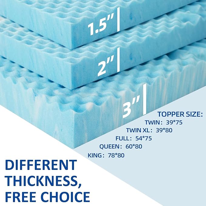 SINWEEK 1.5 Inch Memory Foam Mattress Topper Twin XL, Twin Extra Long Mattress Pads for College Dorm Single Bed, Pressure Relieve CertiPUR-US Certified, 39x80 Inches, Blue