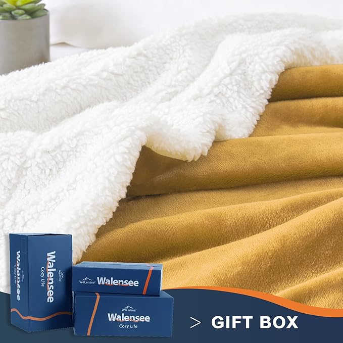 Walensee Sherpa Fleece Blanket (Twin Size 60”x80” Honey Gold) Plush Throw Fuzzy Super Soft Reversible Microfiber Flannel Blankets for Couch, Bed, Sofa Ultra Luxurious Warm and Cozy for All Seasons